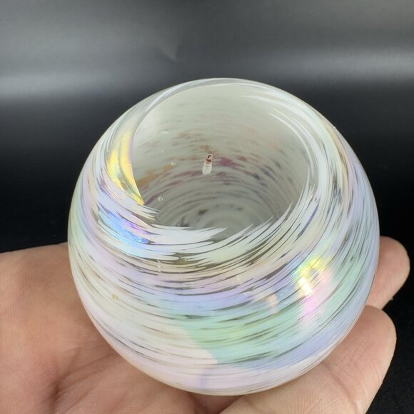 Vintage Venetian Glass Paperweight Figure Italian Glass Iridescent White Swirl - Picture 6 of 13